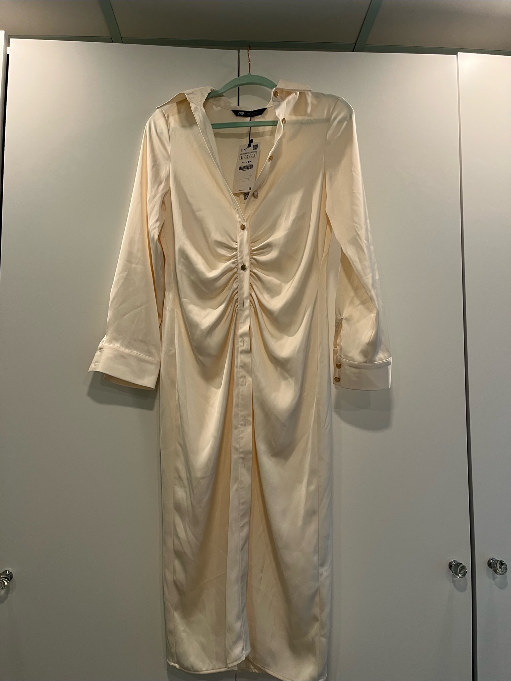 Zara Cream Button-Front Midi Dress